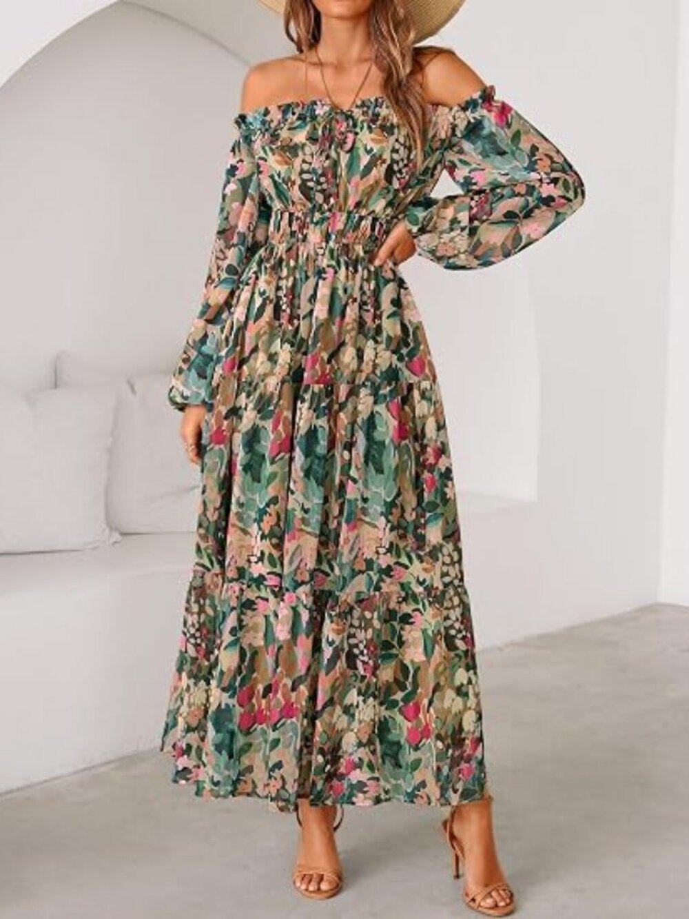 Womens 2026 Fall Long Sleeve Floral Maxi Dress